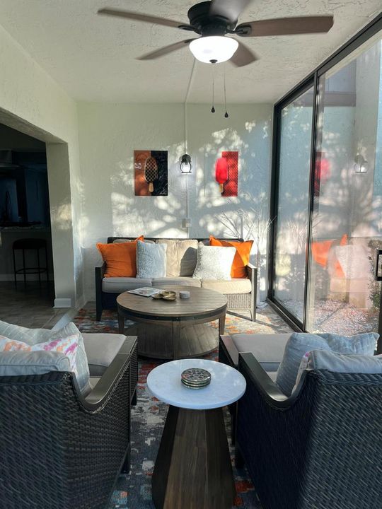 Enclosed patio w view of Global