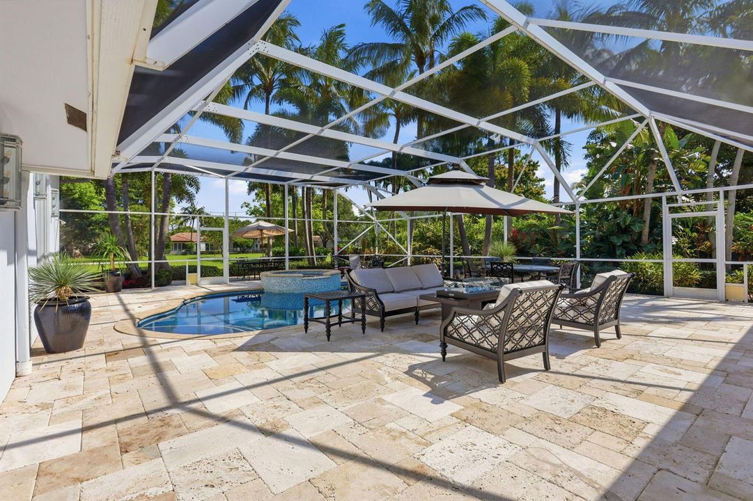 Pool area with views of park