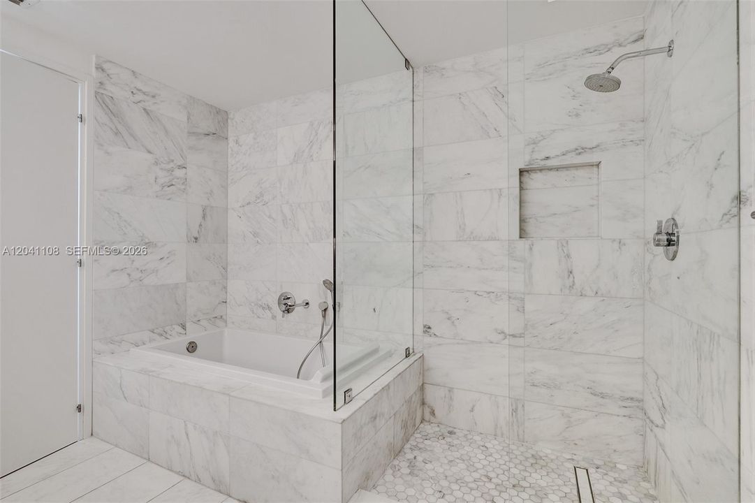 Marble shower and separate tub