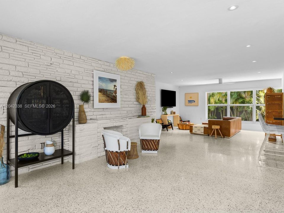 Open-Flow Living Area with Newly Polished Terrazzo Floors