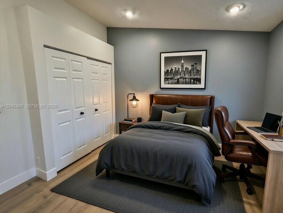 Second bedroom virtually staged for illustration purpose only