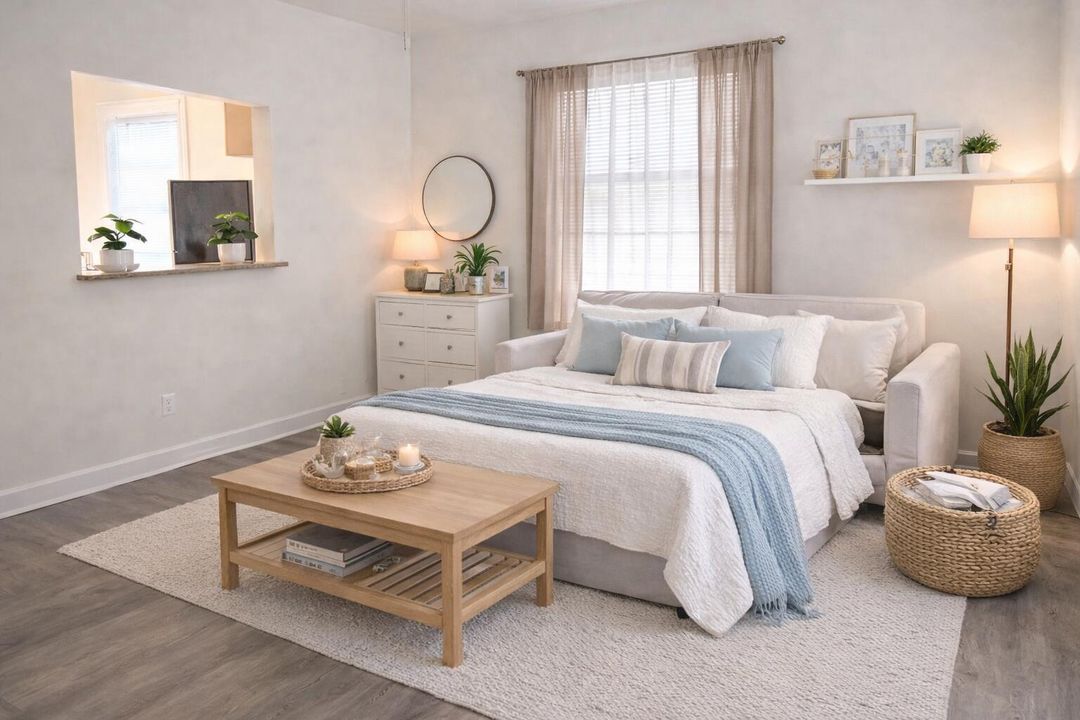 Cozy living room turned bedroom
