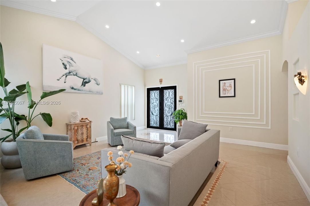 Sunken living room with lots of natural light