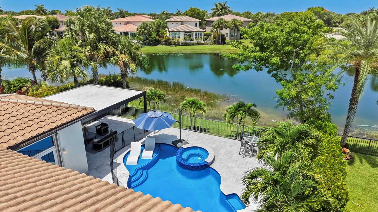 patio and lake aerial