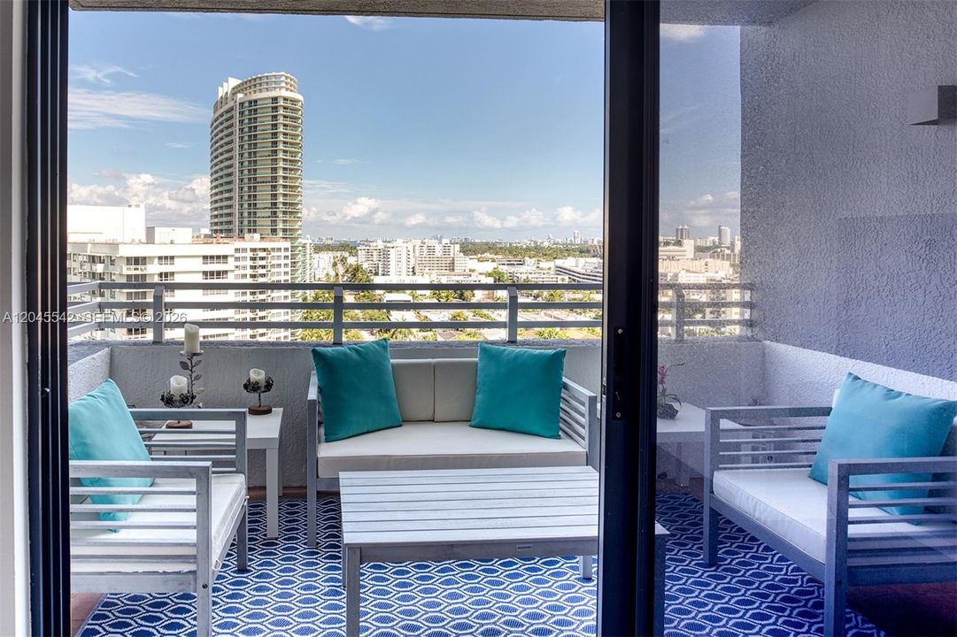 Private and peaceful balcony is perfect for morning coffee