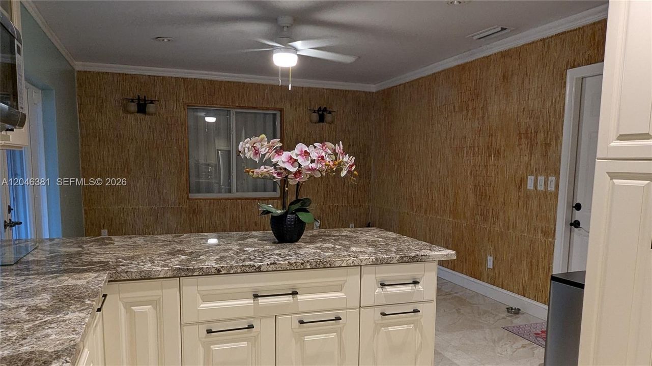 Family room, kitchen eat in counter