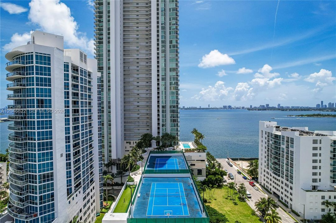 Bird's-eye view of the tower and Biscayne Bay shoreline