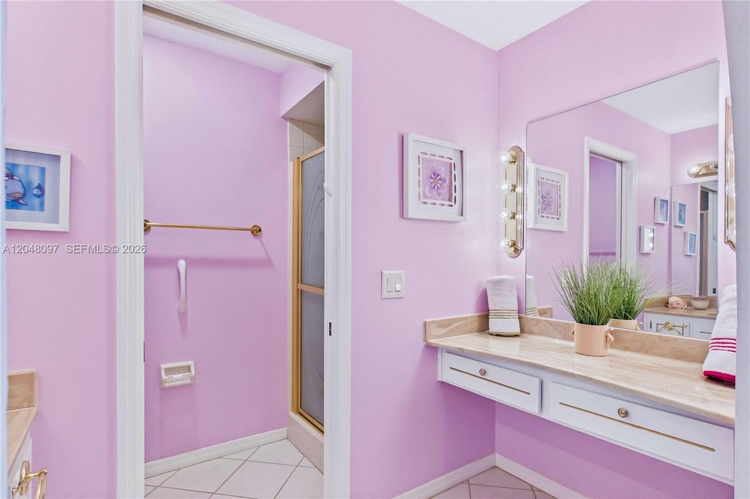 Primary bath with a large vanity and generous counter space