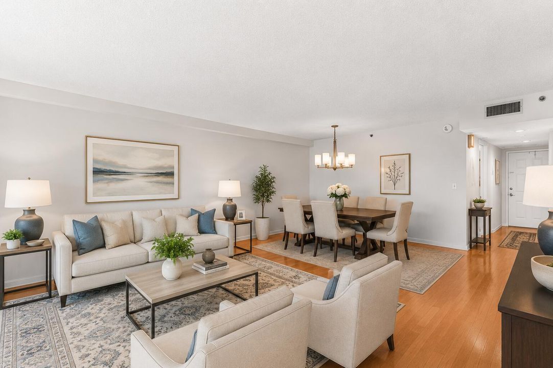 Virtually Staged living and dining room