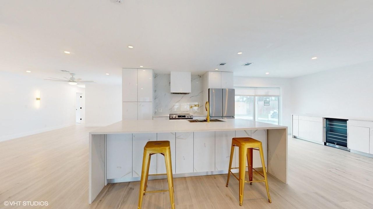 View of seating area of kitchen island