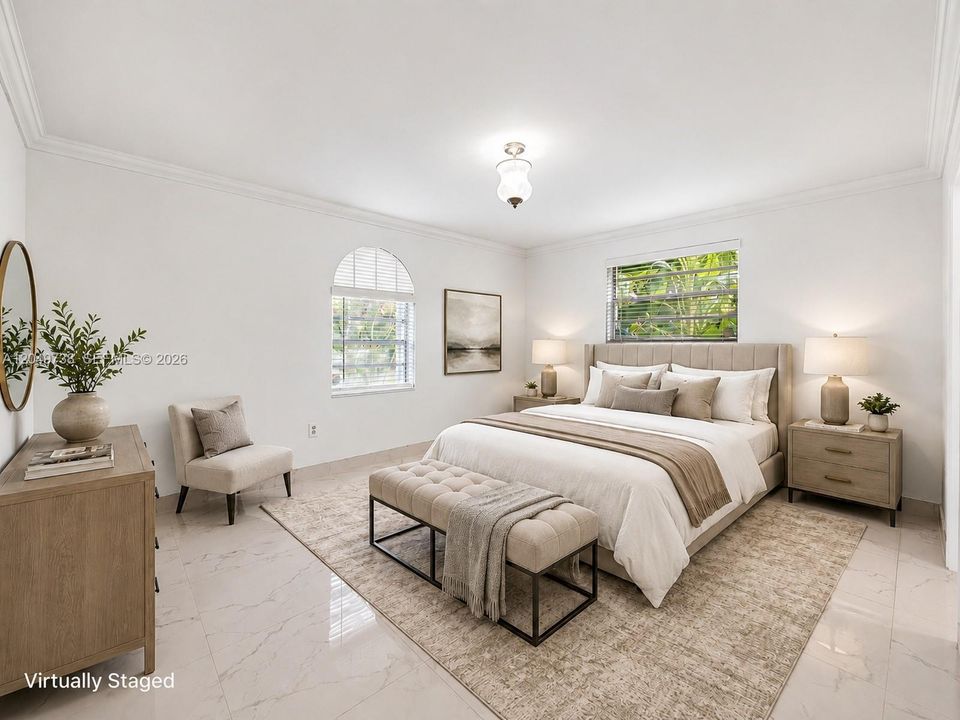 Virtually staged Large corner master bedroom