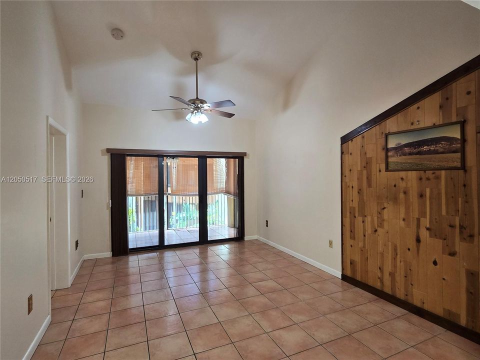 Living area with vaulted ceilings