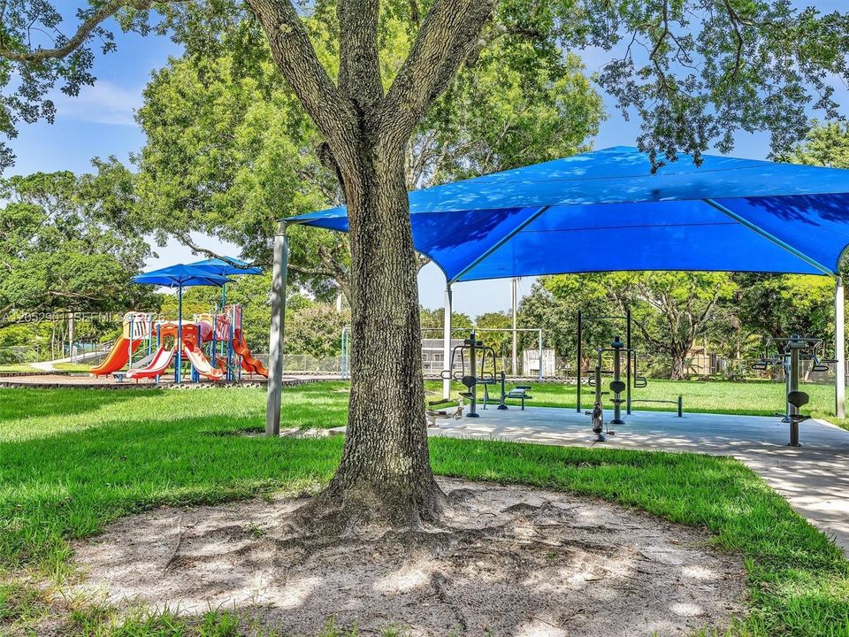 Neighborhood park with playground and exercise machines