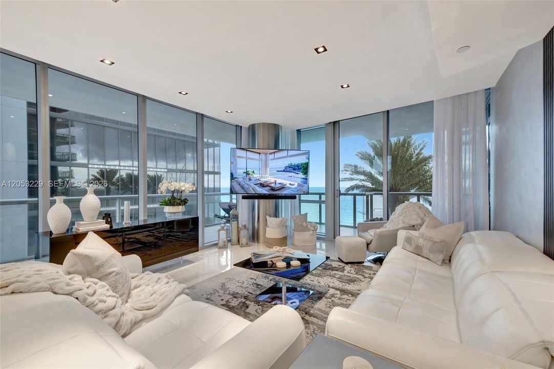 Bright Living Area with Beautiful Beach and Ocean Views