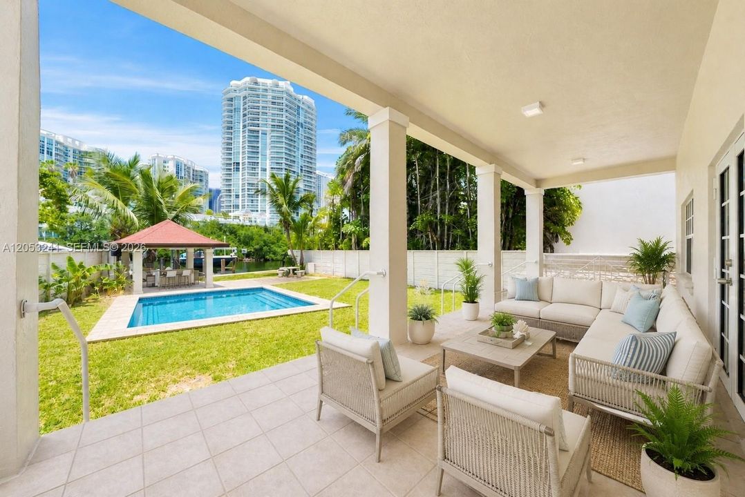 Patio staged with pool