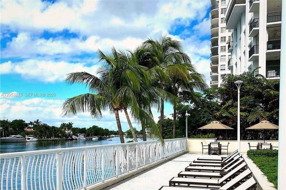 Poolside lounges by the bay