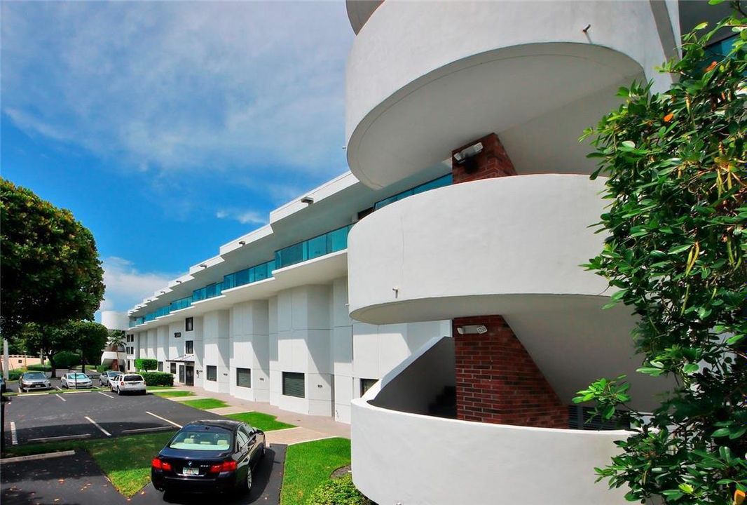 Street view and parking area.