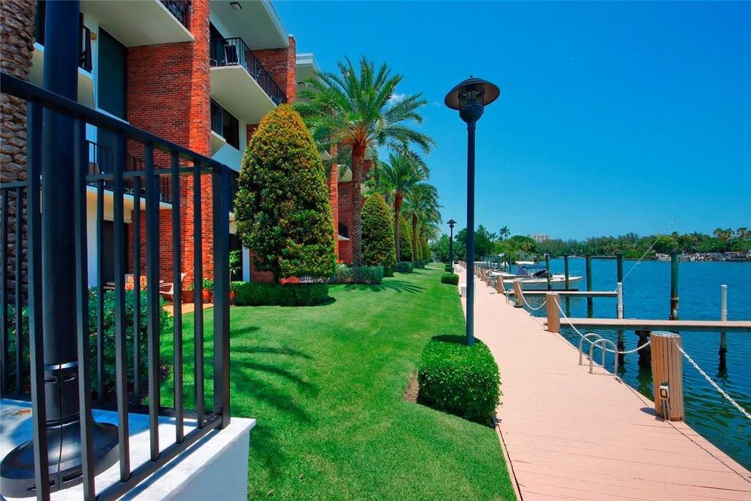 Boat slips area and walkway to the pool