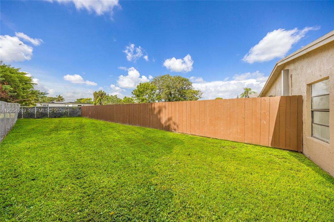 New fence dividing the yard with neighbor