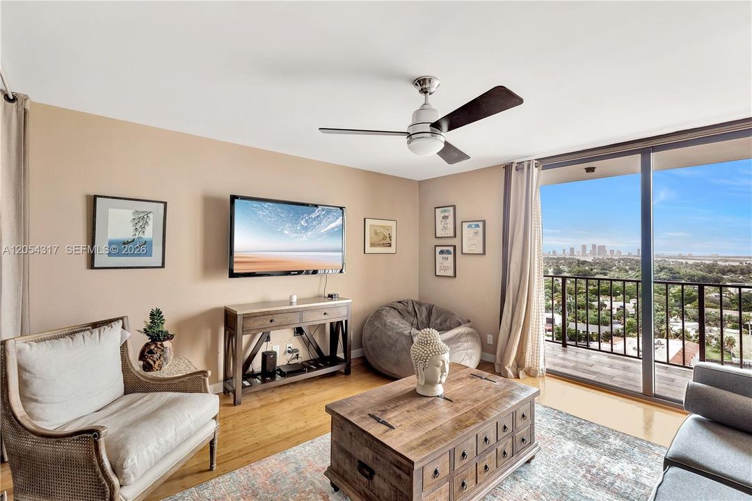 Living Room with Downtown Skyline Views