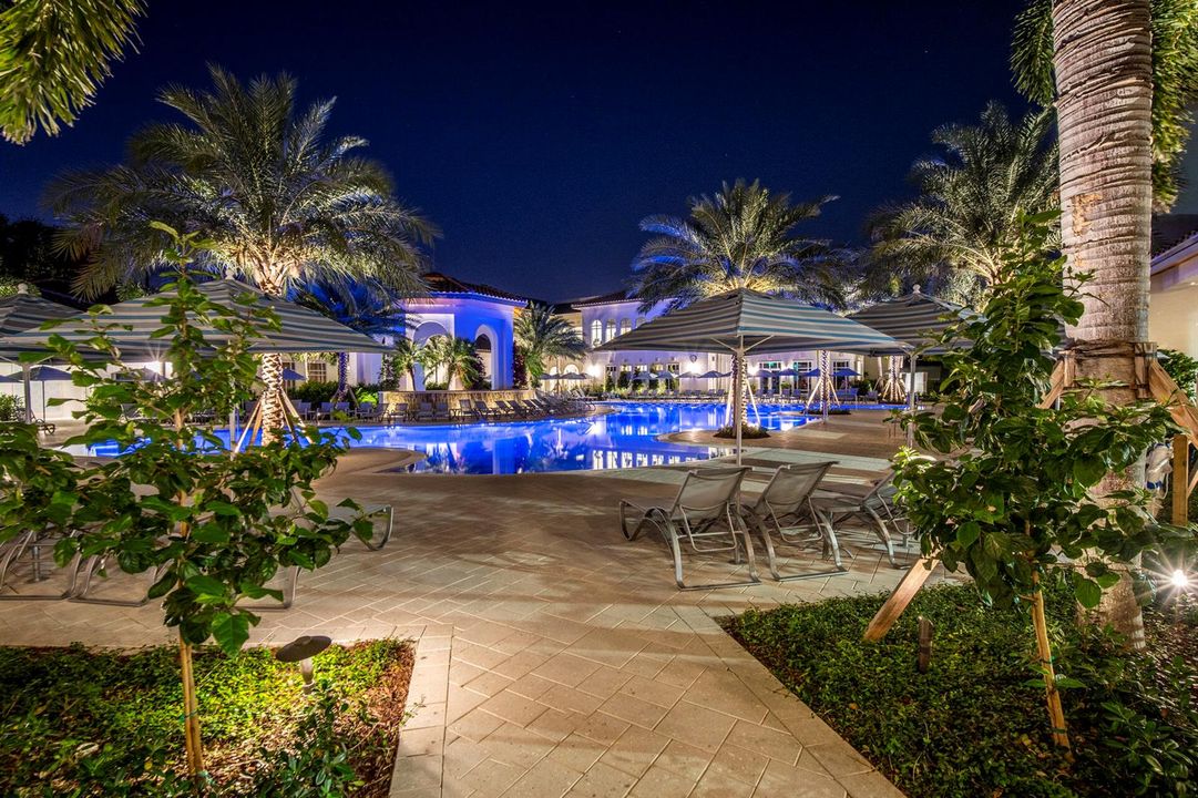 pool deck at night
