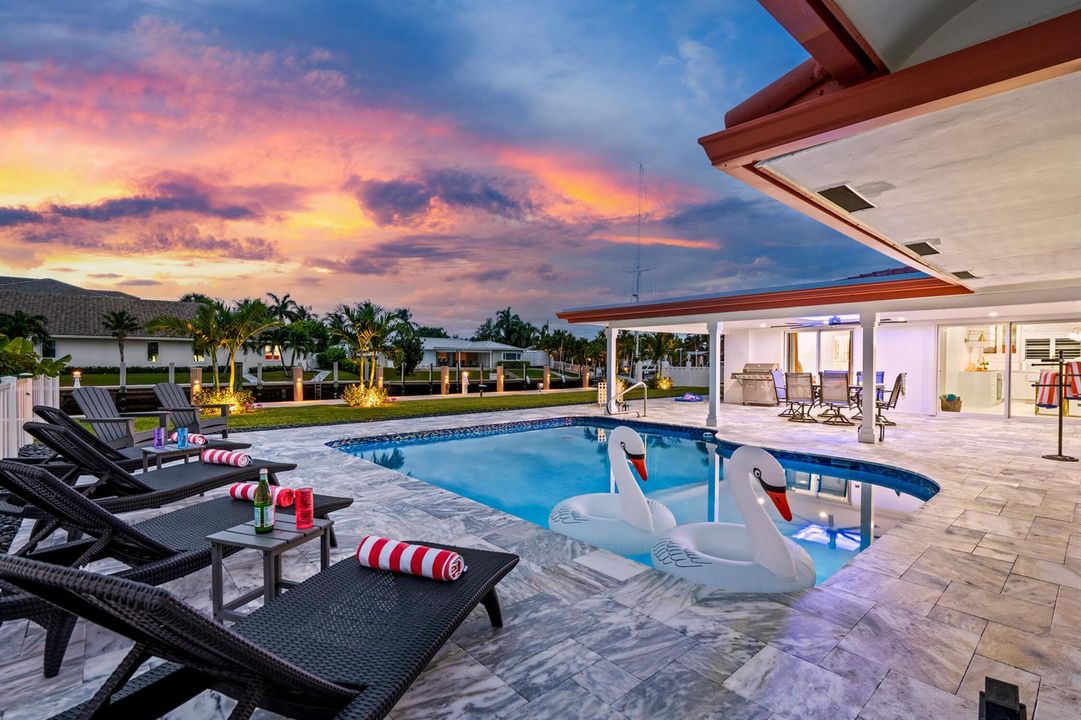 Pool Deck & Waterfront at Sunset