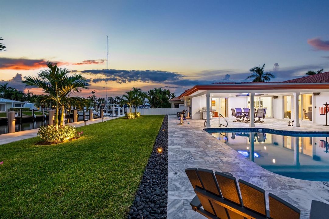 Waterfront Backyard at Twilight