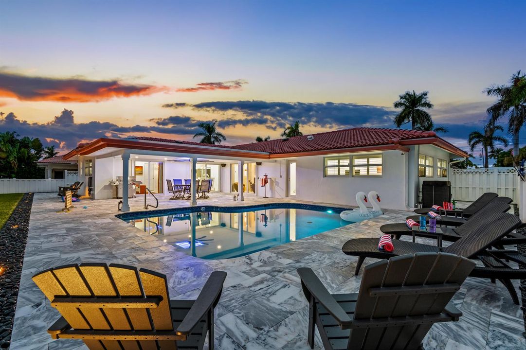 Rear Exterior & Pool at Twilight
