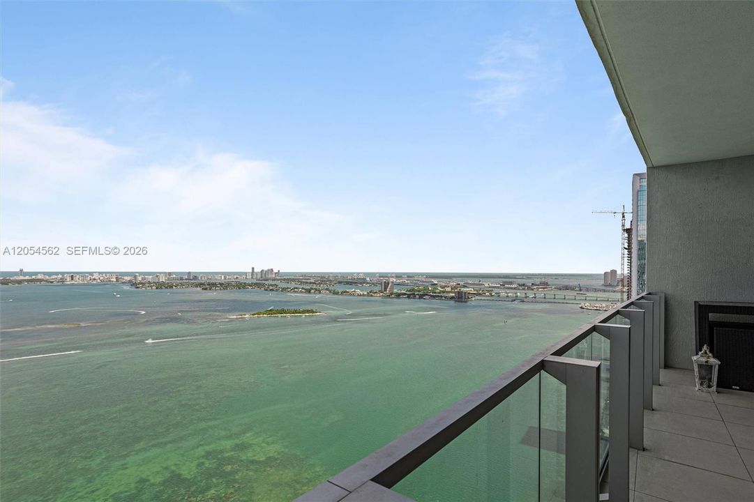Panoramic Biscayne Bay and Intracoastal views from the wraparound terrace