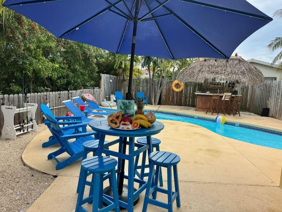 Pool area with fruits