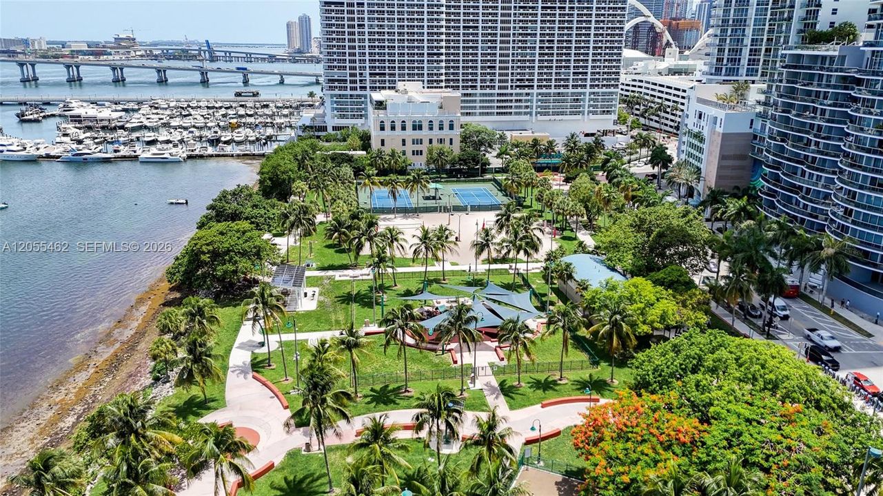 Margaret Pace Park connects to the Marina and water taxi