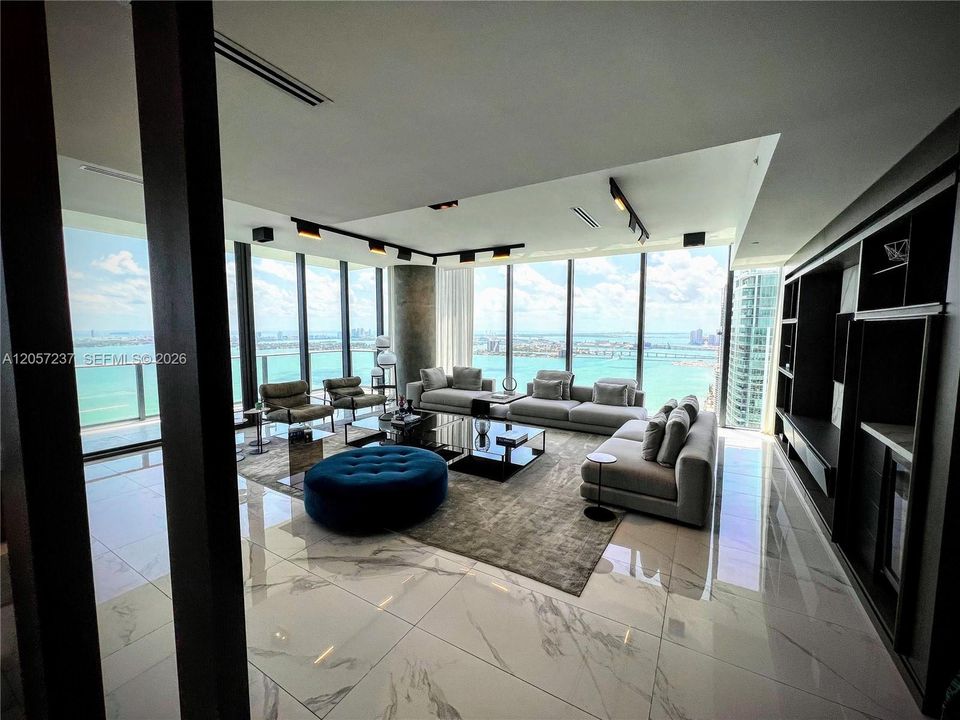 Expanded living room, high end built ins