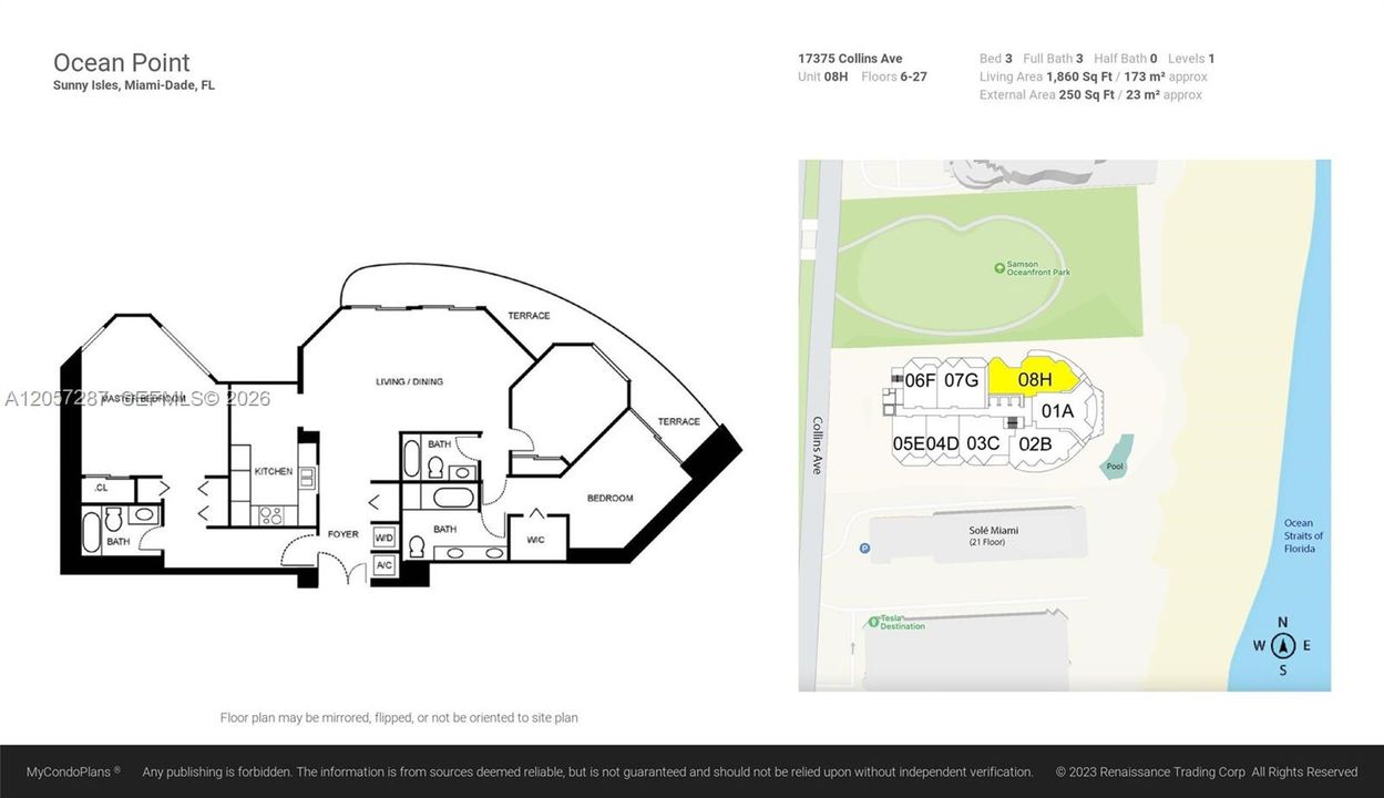 Line 08 / Floor 11 / Unit 1108 Corner and Ocean View. 03 Bed /  3 Bath  / 1,806 SF