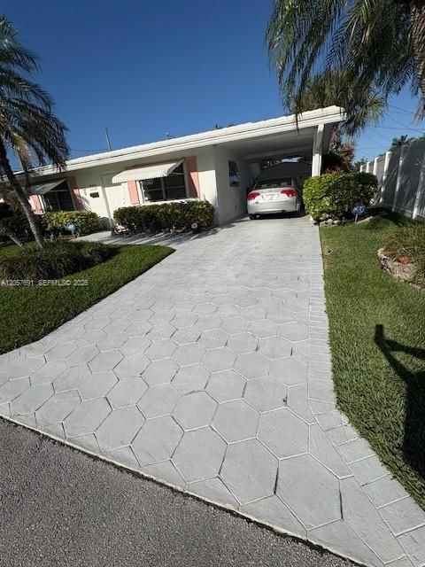 View of front yard from street w/ Stamped Driveway