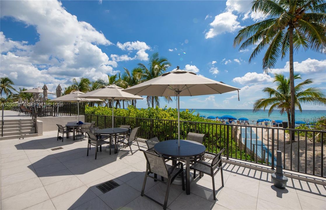patio at the pool to chill, play cards etc. and beach service right there ..