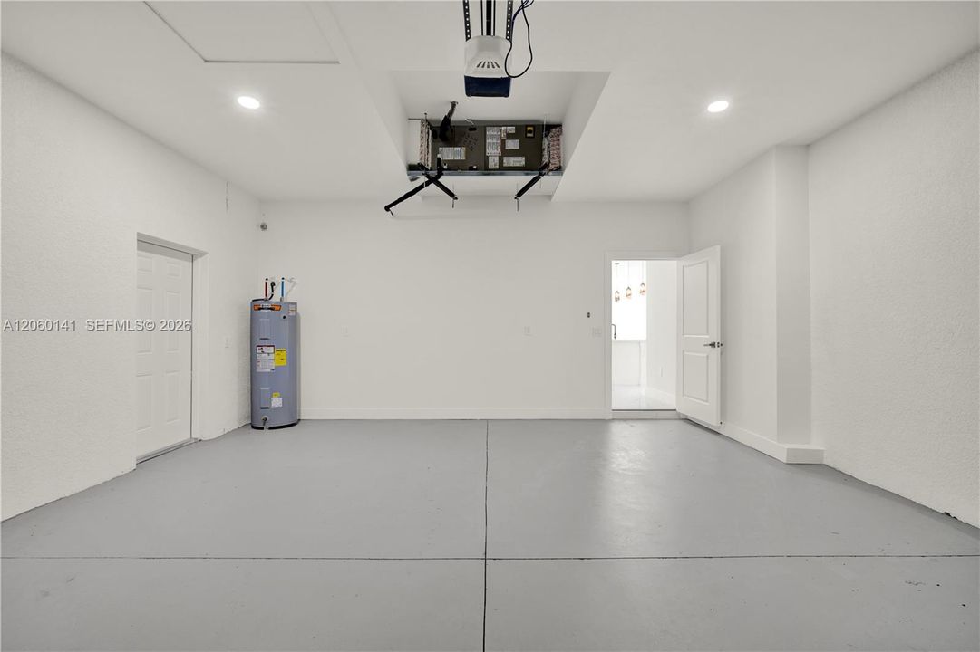 Garage has a side door.