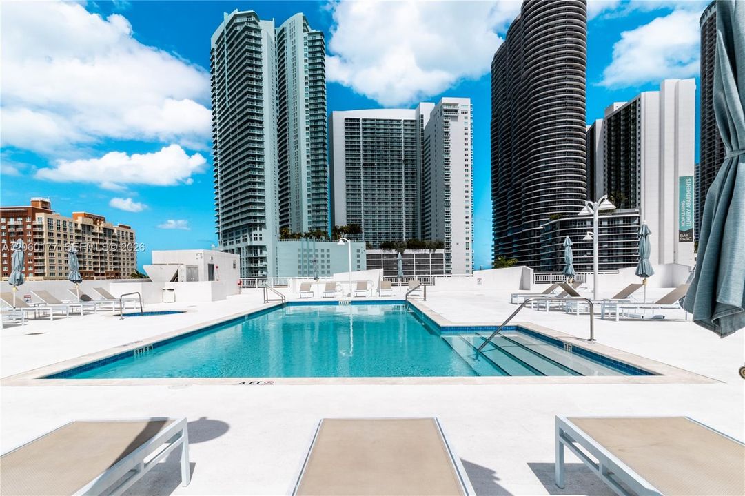 Resort-style pool deck overlooking Biscayne Bay
