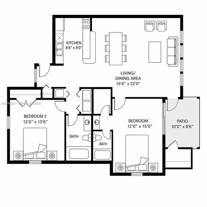 В аренду: $2,300 (2 спален, 2 ванн, 981 Квадратных фут)