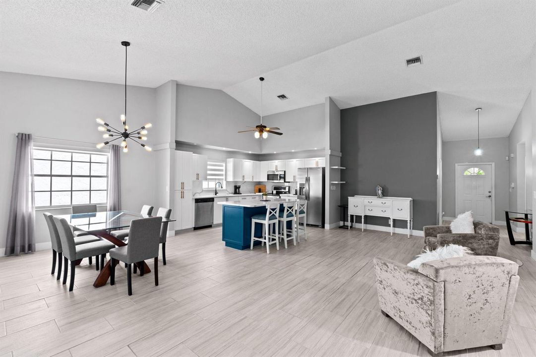 Kitchen, living room, dinning room