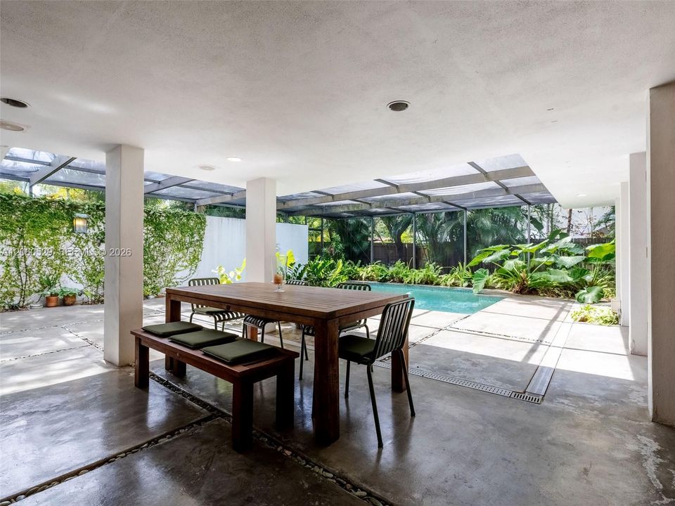 Covered patio are overlooking the pool