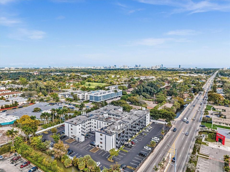Aerial view showing central Miami location