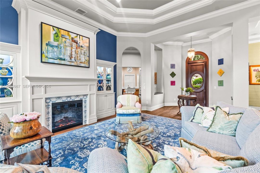 Custom fireplace with antique French tile surround