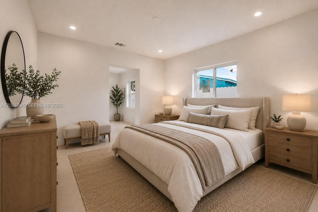 Virtually staged one of two primary suites
