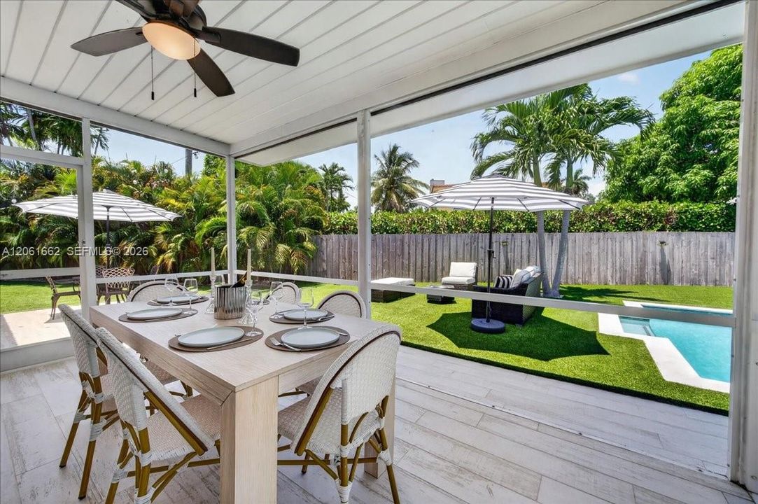 Massive Backyard Oasis with Multiple Entertaining Decks, Stunning 30' Chilled-Heated Pool,New Fence and Premium Turf throughout