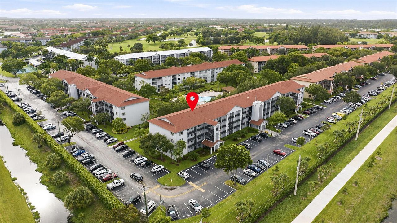 Aerial View of Building & Pool