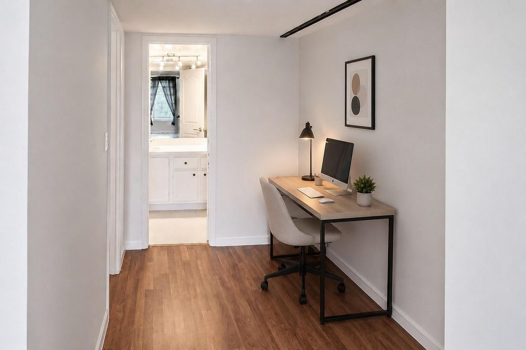 Hall to bath staged