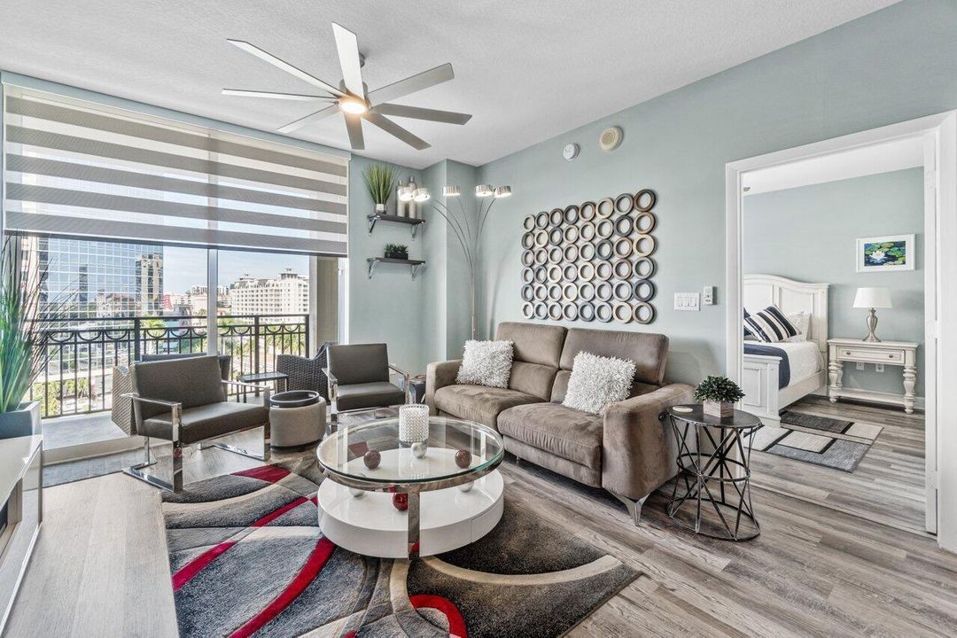 Living Room with Hunter Douglas Shades