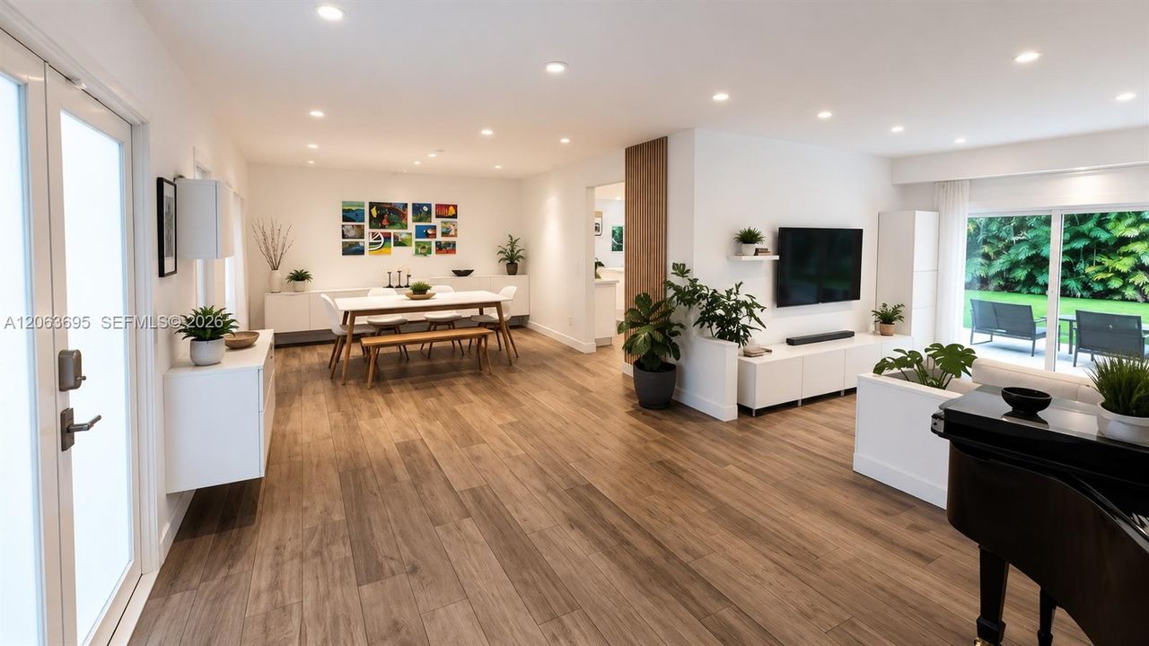 Entrance, dining room and living room