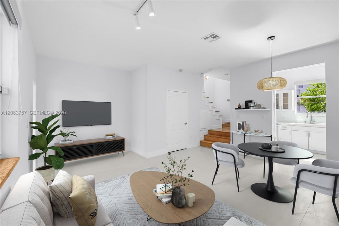 Living room and dining room virtually staged.