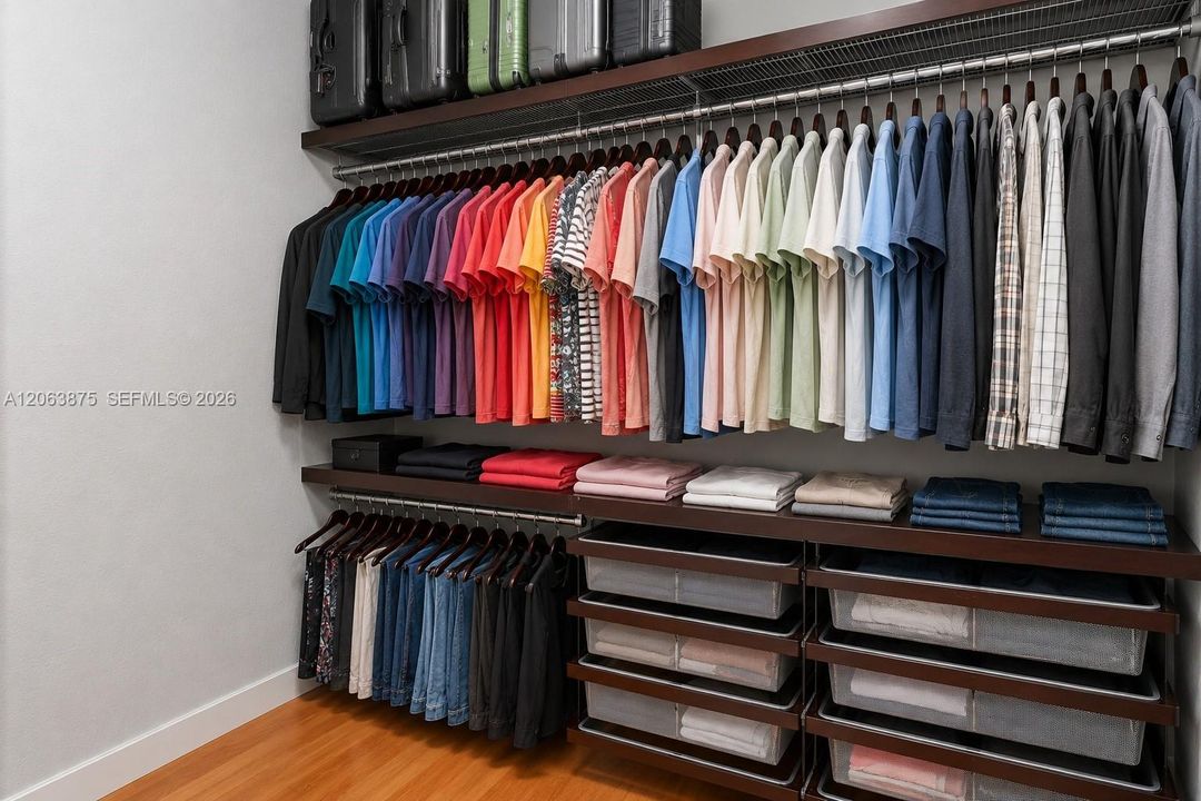 Primary Walk-In Closet Staged